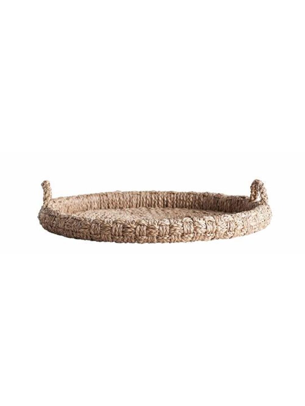 Storied Home Decorative Oval Woven Seagrass Tray with Handles